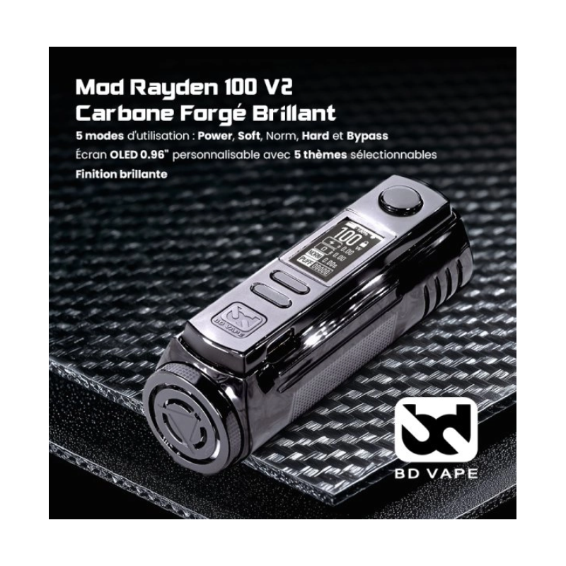 Mod Rayden 100 V2 Carbone Forgé Brillant Limited Edition 1000pcs - Bd Vape Mod Rayden 100 V2 Carbone Forgé Brillant Limited Edition 1000pcs - Bd Vape